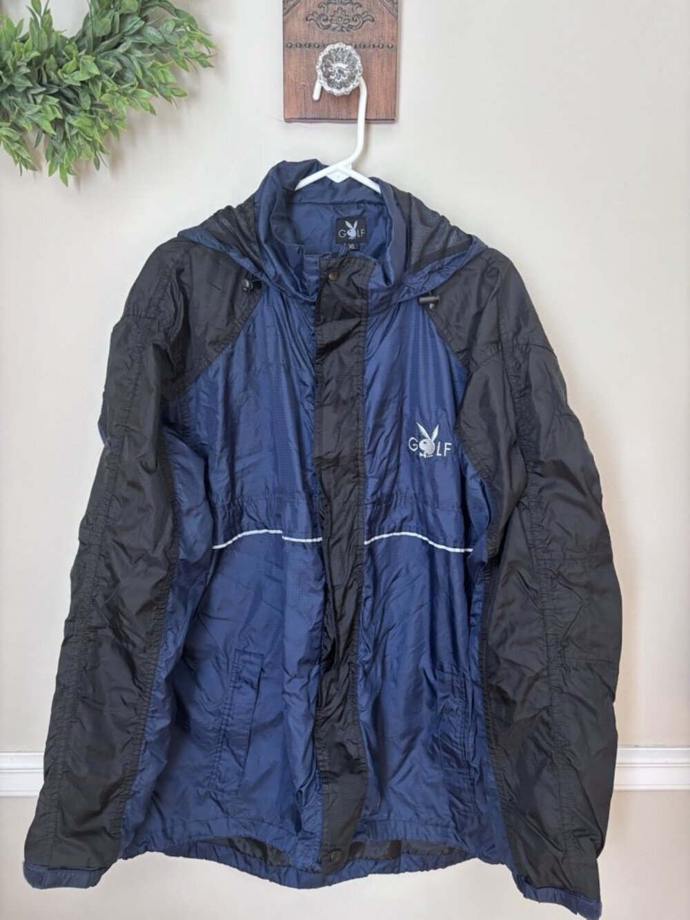 Playboy Golf Mens Size XL Windbreaker Jacket Blue Black Hooded
